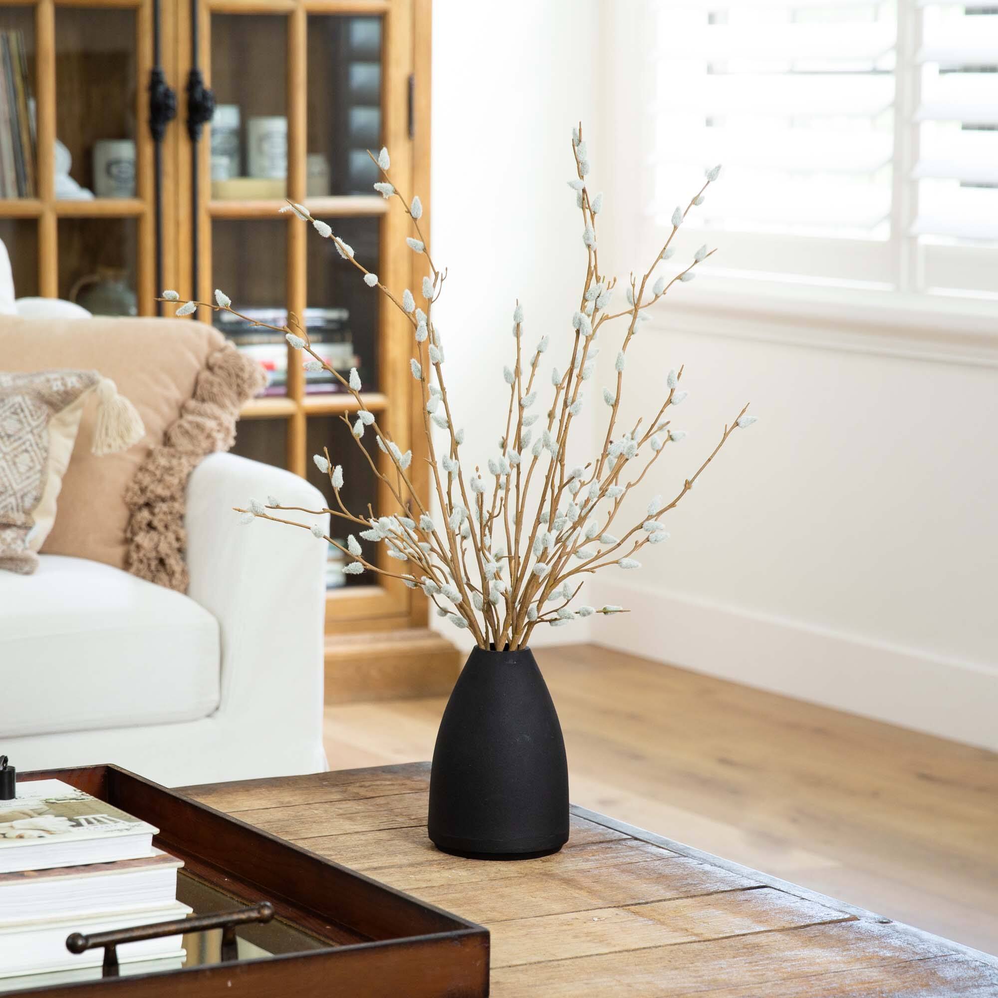 2ft. Pussy Willow Arrangement in Modern Metal Black Vase